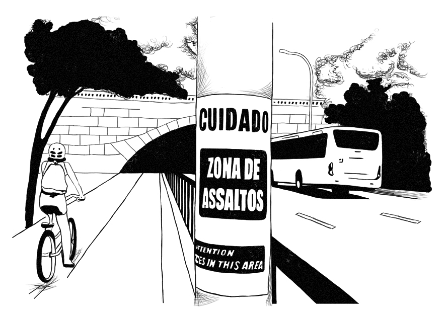 Cartaz sobre assaltos colado no poste - ilustração de Nina Ferrari